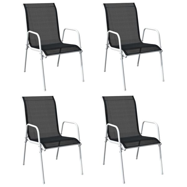 vidaXL Cadeiras de jardim empilháveis 4 pcs aço e textilene preto
