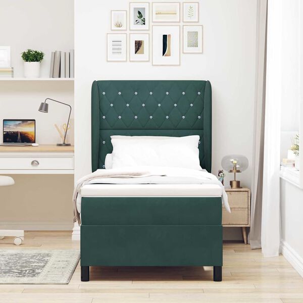 vidaXL Cama Box com colch&atilde;o Verde Escuro 200 x 100 cm Poli&eacute;ster