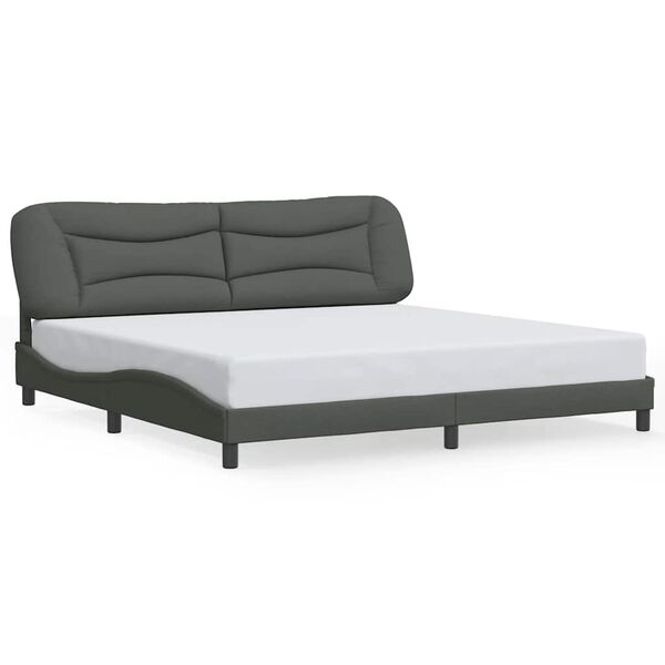 vidaXL Estrutura de cama sem colch&atilde;o Hvar 200x200 cm tecido cinzento-escuro