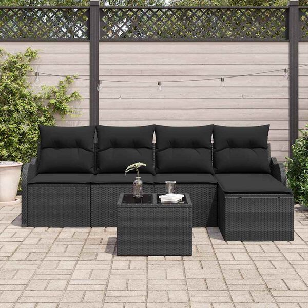 vidaXL Conjunto de Sofá de Jardim 6 pcs Preto vime PE