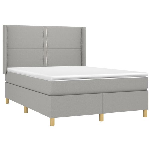vidaXL Cama box spring c/ colch&atilde;o e LED 140x190 cm tecido cinza-claro