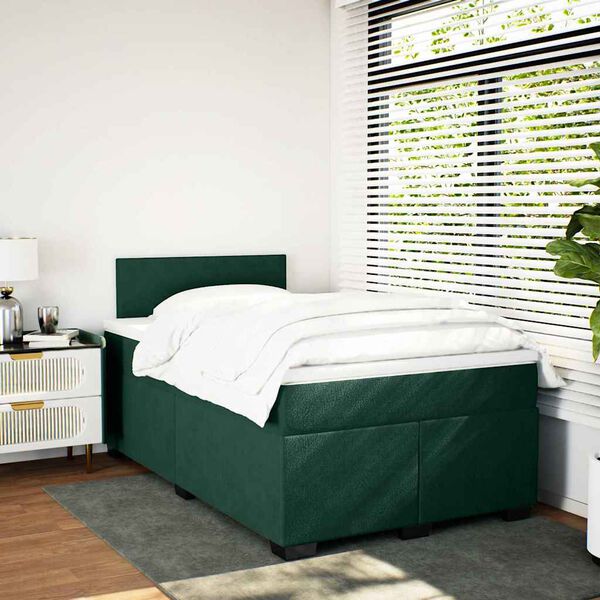 vidaXL Cama boxspring com colch&atilde;o 120x190 cm veludo verde-escuro