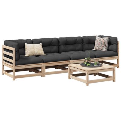 vidaXL 5 pcs conjunto de sofás para jardim madeira de pinho maciça