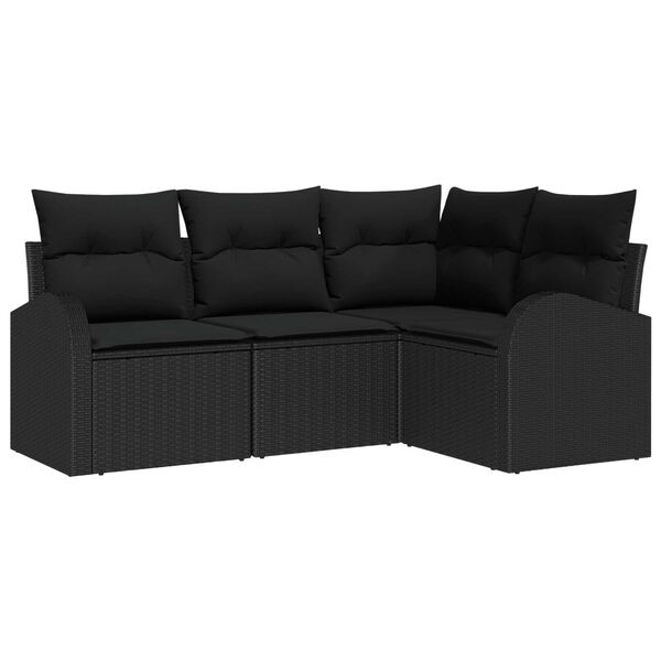 vidaXL Conjunto de Sofá de Jardim 4 pcs Preto vime PE