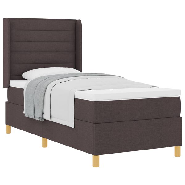 vidaXL Cama Box com colch&atilde;o Marrom Escuro 90 x 190 cm tecido