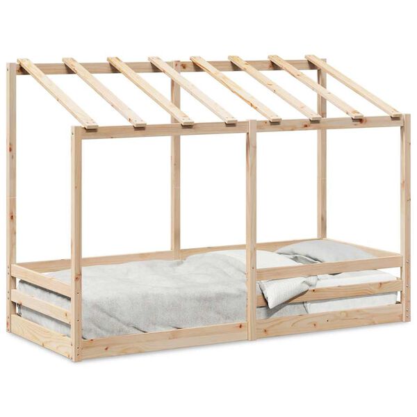 vidaXL Cama infantil com telhado 75x190 cm madeira de pinho maci&ccedil;a