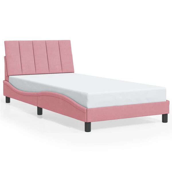 vidaXL Estrutura de cama sem colch&atilde;o Hanko 100x200 cm veludo rosa