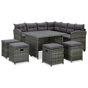 vidaXL 6 pcs conjunto lounge de jardim c/ almofad&otilde;es vime PE cinzento