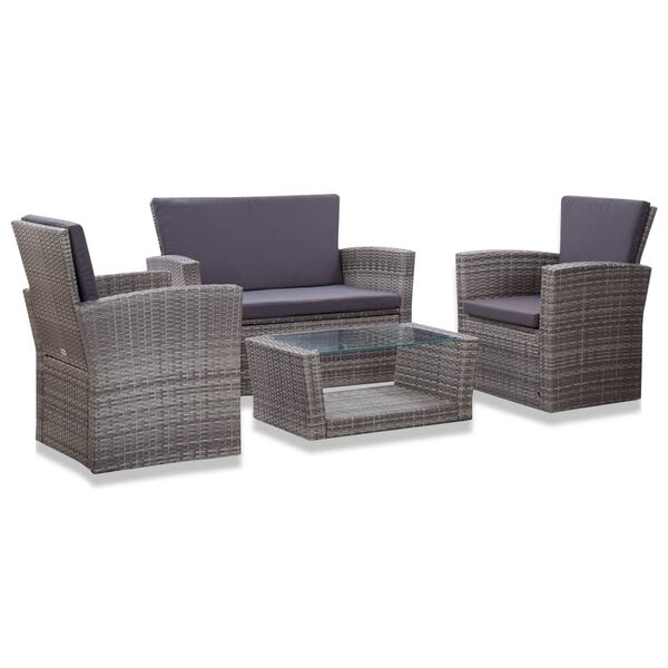 vidaXL 4 pcs conjunto lounge de jardim c/ almofadões vime PE cinzento