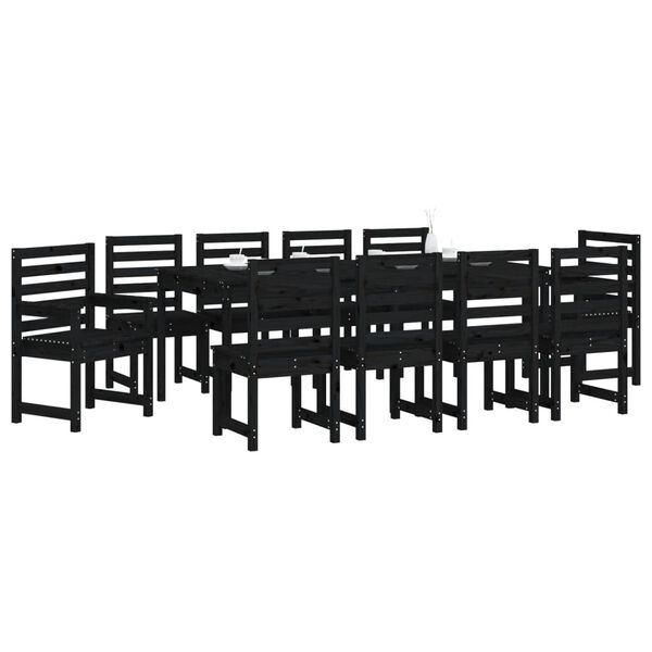 vidaXL 11 pcs conj. jantar p/ jardim madeira de pinho maci&ccedil;a preto