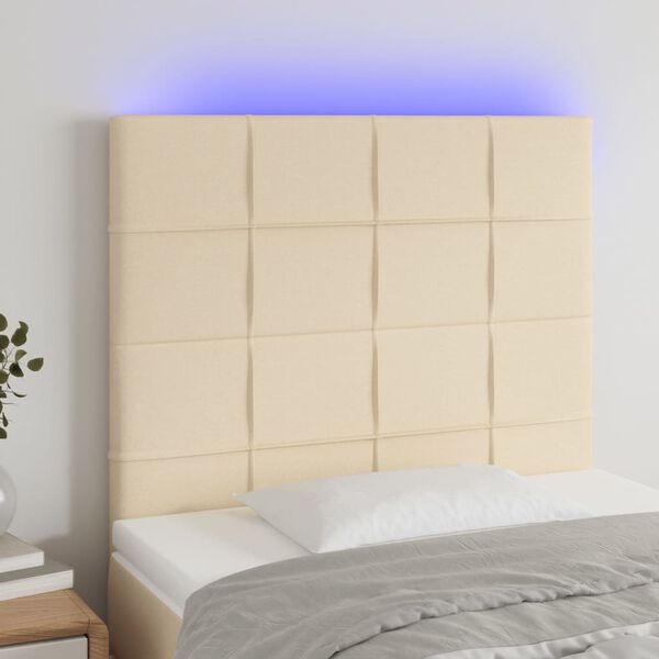 vidaXL Cabeceira cama c/ LED tecido 100x5x118/128 cm cr&egrave;me