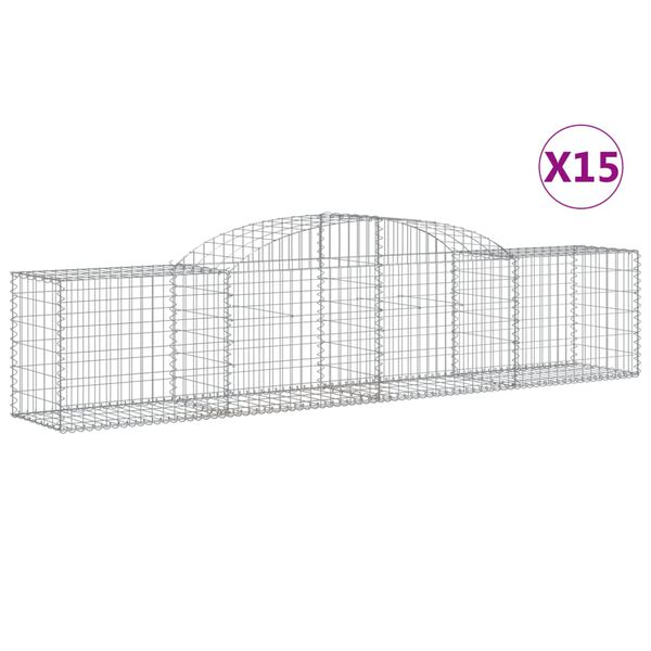 vidaXL Cestos gabi&atilde;o arqueados 15pcs 300x50x60/80 cm ferro galvanizado
