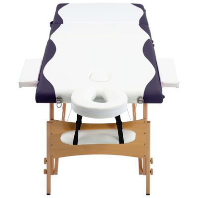 vidaXL Mesa de massagens dobrável 3 zonas madeira branco e roxo