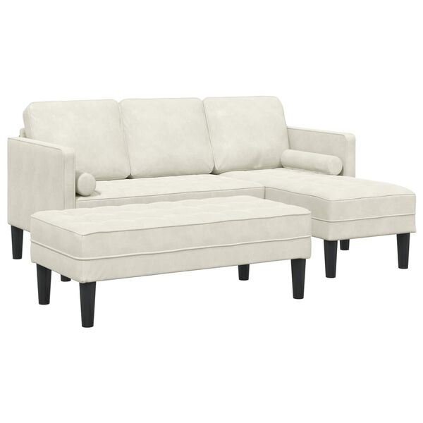 vidaXL Conjunto de Sof&aacute;s com almofada 2 pcs Creme Poli&eacute;ster