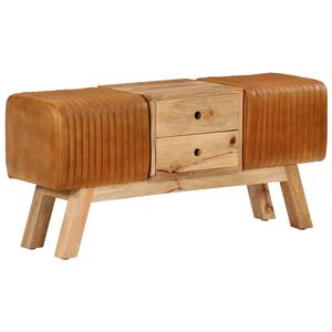 vidaXL Boque 107 cm couro de cabra genu&iacute;no/mangueira maci&ccedil;a castanho