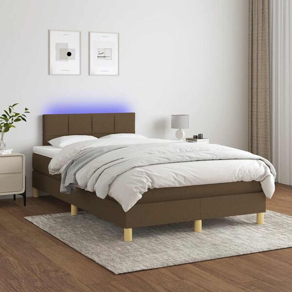 vidaXL Cama box spring c/ colch&atilde;o/LED 120x190cm tecido castanho-escuro