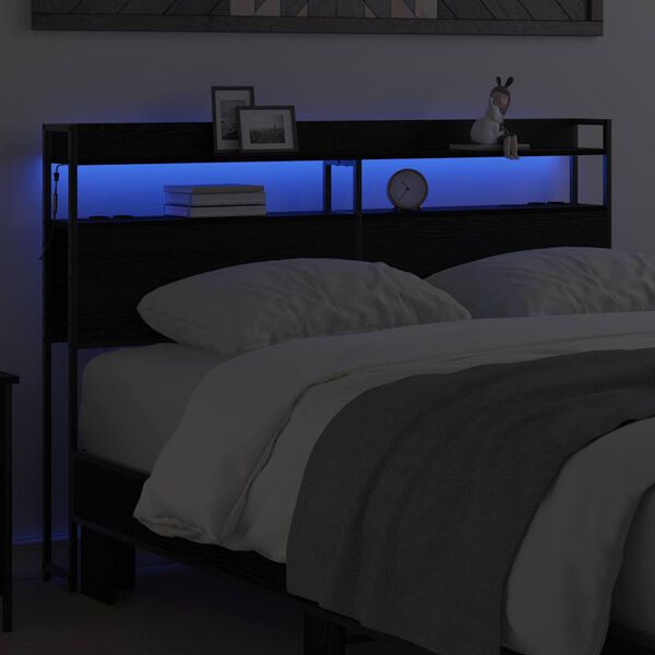 vidaXL Cabeceira de armazenamento com prateleira Carvalho preto 150 cm