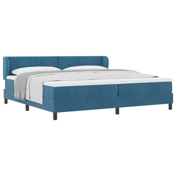 vidaXL Cama Box com colch&atilde;o Azul escuro 200 x 200 cm Veludo