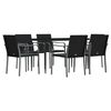 vidaXL 7 pcs conjunto de jantar p/ jardim c/ almofad&otilde;es vime PE e a&ccedil;o