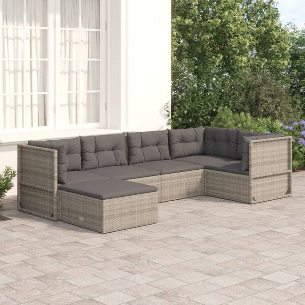 vidaXL 6 pcs conjunto lounge de jardim c/ almofad&otilde;es vime PE cinzento