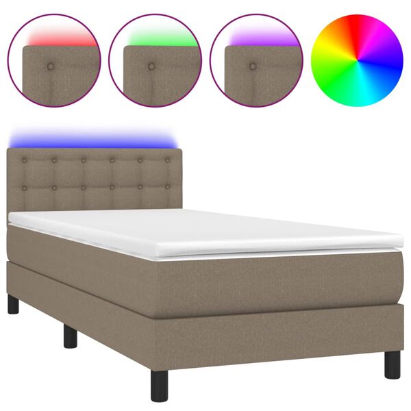 vidaXL Cama box spring colch&atilde;o/LED 100x200cm tecido cinza-acastanhado