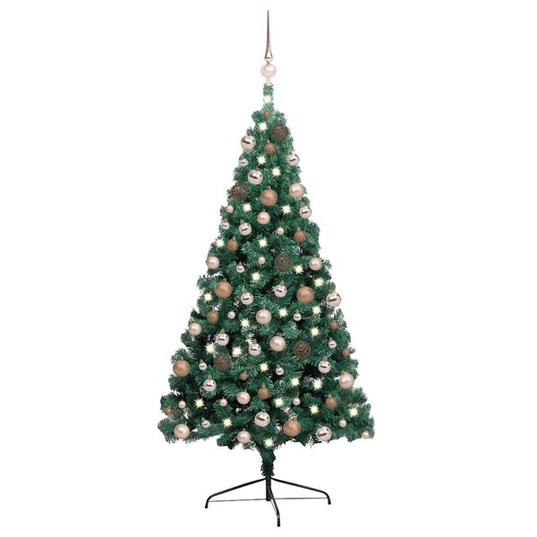 vidaXL Meia &aacute;rvore Natal artificial pr&eacute;-iluminada c/ bolas verde