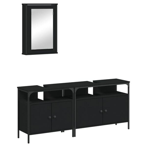 vidaXL 3 pcs conjunto m&oacute;veis casa de banho derivados de madeira preto
