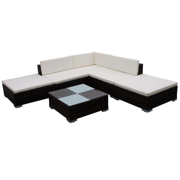 vidaXL 6 pcs conjunto lounge jardim c/ almofadões vime PE castanho