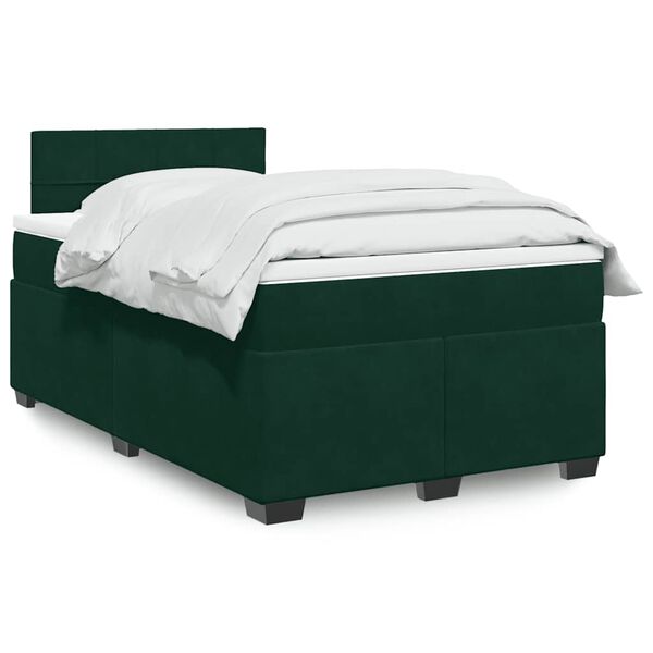 vidaXL Cama boxspring com colch&atilde;o 120x190 cm veludo verde-escuro