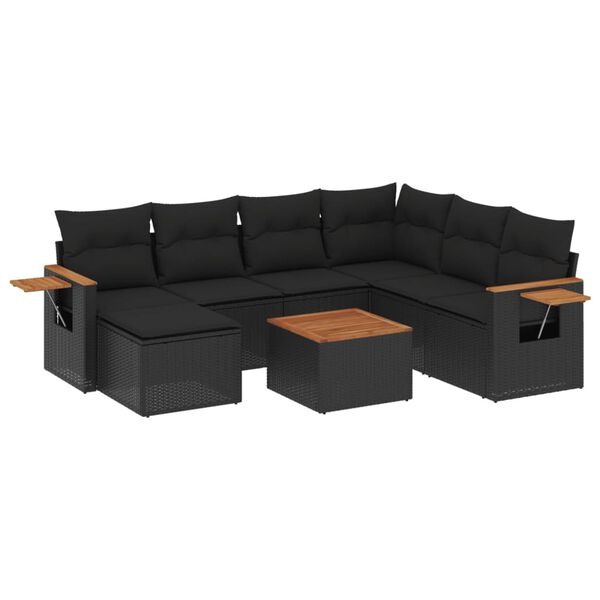 vidaXL 8 pcs conjunto sof&aacute;s de jardim com almofad&otilde;es vime PE preto