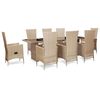 vidaXL 9 pcs conjunto jantar exterior com almofad&otilde;es vime PE bege