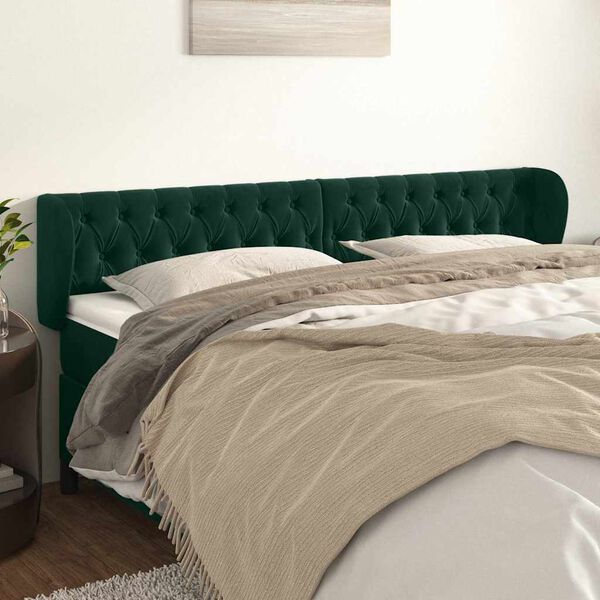 vidaXL Cabeceira de cama c/ abas veludo 183x23x78/88cm verde-escuro