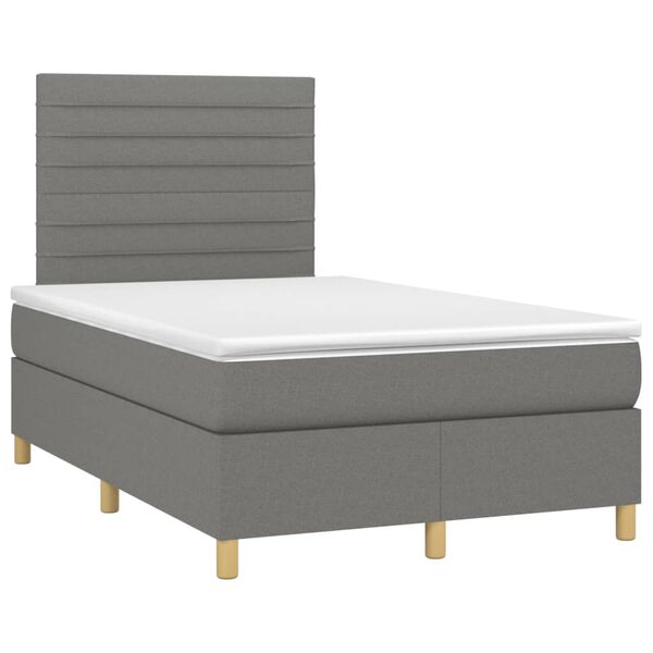 vidaXL Cama box spring c/ colchão e LED 120x200 cm tecido cinza-escuro