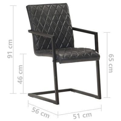 vidaXL Cadeiras de jantar cantilever 2 pcs couro genuíno preto