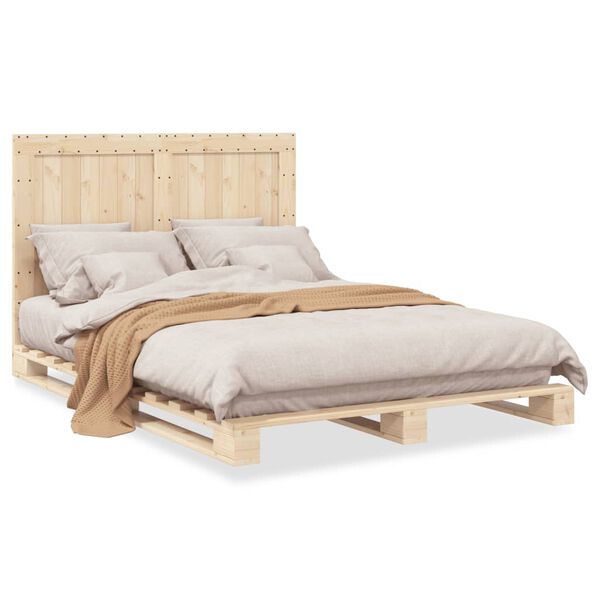 vidaXL Estrutura de cama com cabeceira 140x200 cm pinho maci&ccedil;o