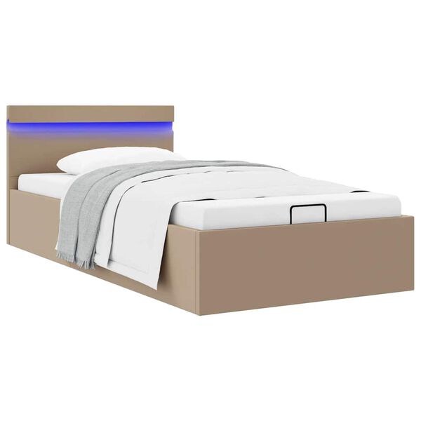 vidaXL Cama hidr&aacute;ul. arruma&ccedil;&atilde;o e LED 100x200cm couro artif. cappuccino