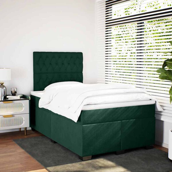 vidaXL Cama boxspring com colch&atilde;o 120x200 cm veludo verde-escuro