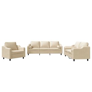 vidaXL 3 pcs conjunto de sof&aacute;s com almofadas tecido cor creme