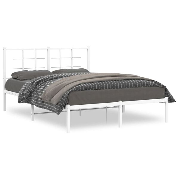 vidaXL Estrutura de cama com cabeceira 135x190 cm metal branco