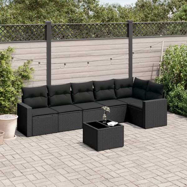 vidaXL 7 pcs conjunto de sof&aacute;s p/ jardim c/ almofad&otilde;es vime PE preto