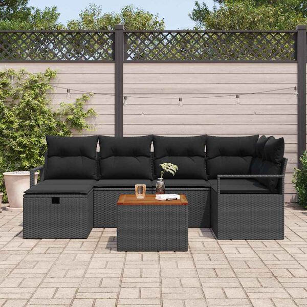 vidaXL Conjunto de Sof&aacute; de Jardim com almofada 7 pcs Preto vime PE