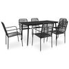 vidaXL 7 pcs conjunto de jantar p/ jardim corda de algodão e aço preto
