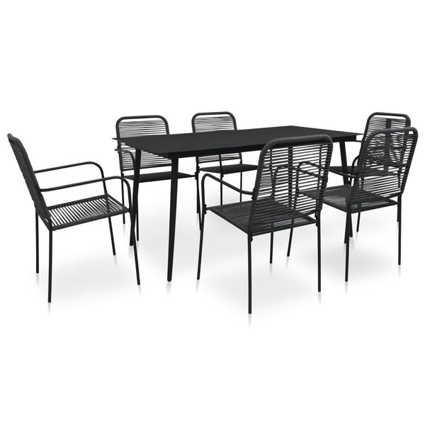 vidaXL 7 pcs conjunto de jantar p/ jardim corda de algodão e aço preto
