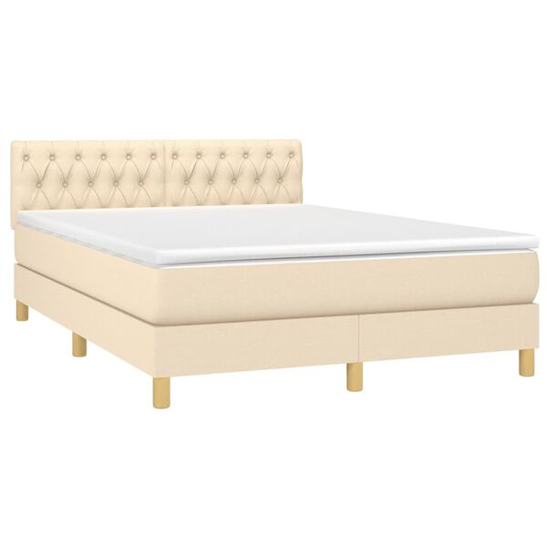 vidaXL Cama com molas/colch&atilde;o 140x190 cm tecido cor creme