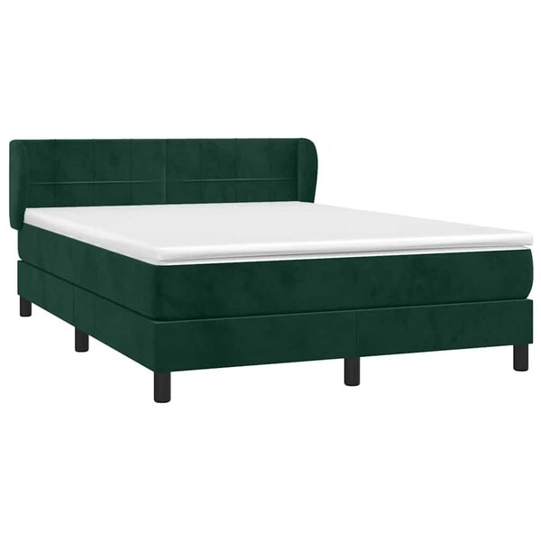 vidaXL Cama com molas/colch&atilde;o 140x200 cm veludo verde-escuro
