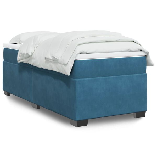vidaXL Cama com molas/colch&atilde;o 90x190 cm veludo azul-escuro
