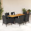 vidaXL 7 pcs conjunto de jantar p/ jardim c/ almofad&otilde;es vime PE preto
