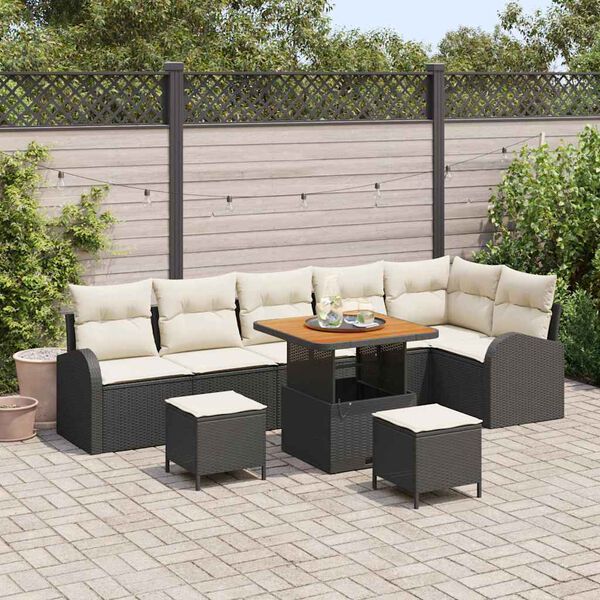 vidaXL Conjunto de Sof&aacute; de Jardim com almofada 9 pcs Preto e Creme