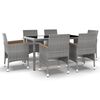 vidaXL 7 pcs conjunto jantar p/ jardim vime PE e vidro temperado cinza
