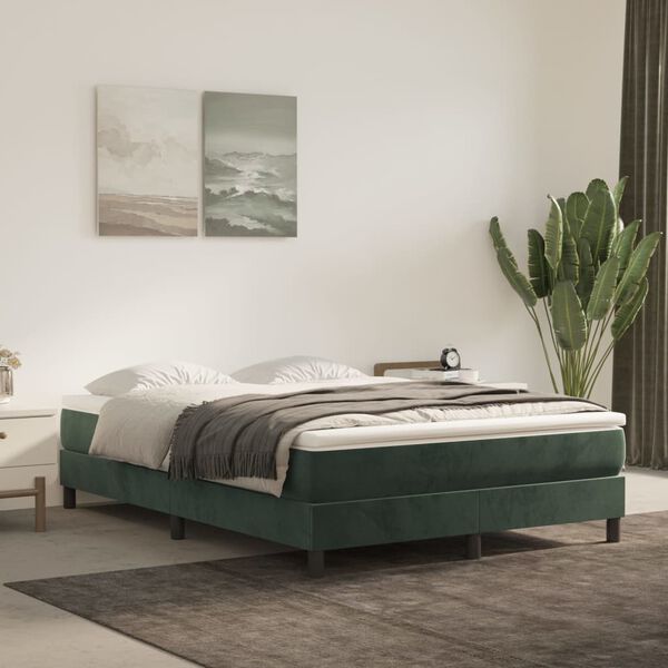 vidaXL Cama com molas/colch&atilde;o 140x190 cm veludo verde-escuro